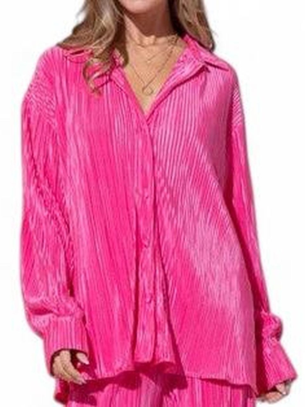 Pleated Oversized Button Down Top M